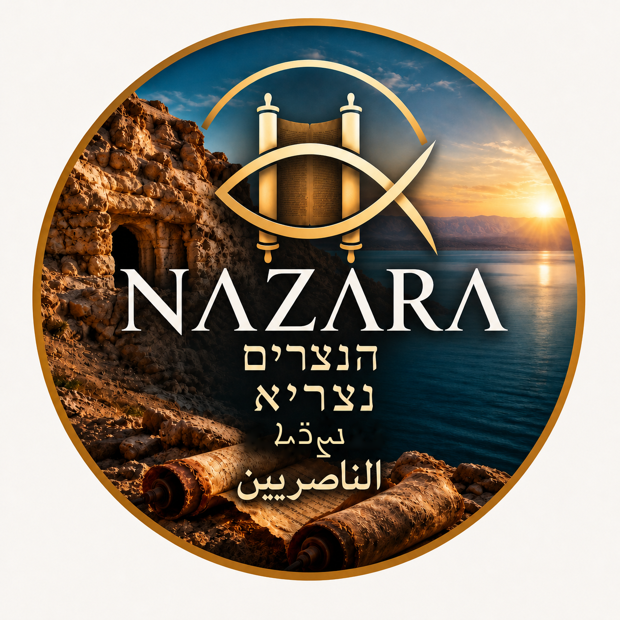 Logo Nazara : rouleau de la Torah et poisson doré